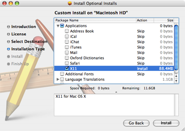 Select X11 from the list of applications to install